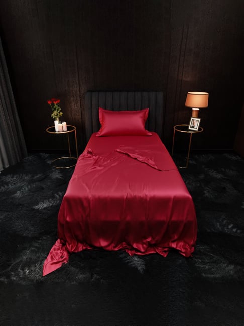 Stoa Paris Red Polyester 300 TC Single Bedsheet with 1 Pillow Cover
