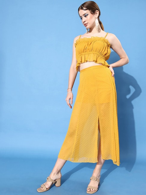 Buy INDYA Yellow Mustard Banarasi Maxi Skirt  Shoppers Stop