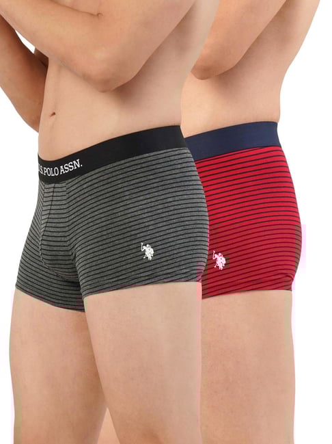 U.S. Polo Assn. Grey & Red Cotton Regular Fit Striped Trunks - Pack Of 2-picture-46