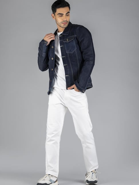 Blue Denim Jacket with White V-neck T-shirt Outfits For Men (8 ideas &  outfits) | Lookastic