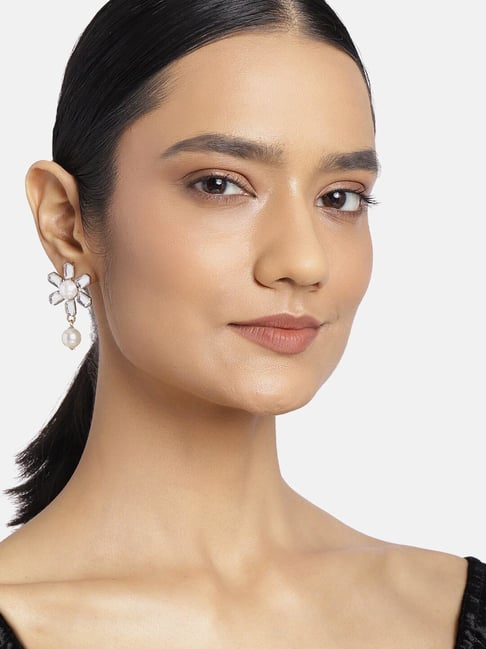 Estele Gold-Plated Floral Designer Pearl Drop Earrings with Kundan for Women-picture-36