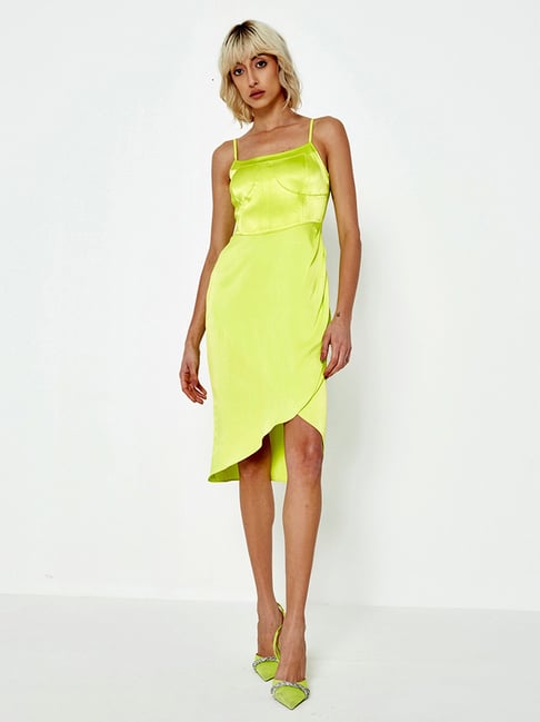 Cover Story Lime Yellow Wrap Dress Price in India