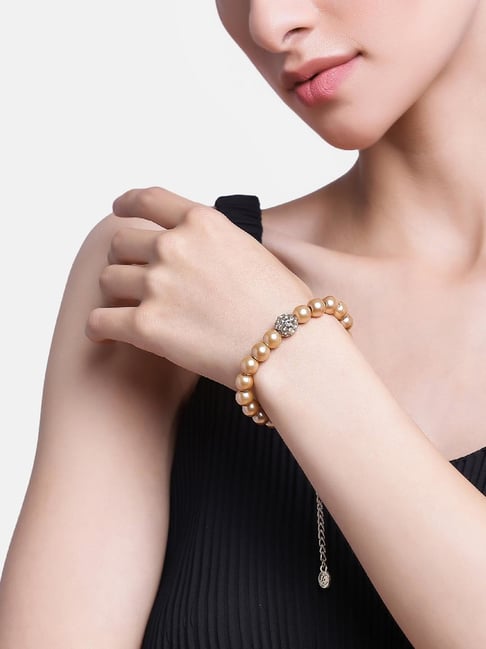 Buy Estele Rhodium-Plated 3 Line Pearl Bracelet Online At Best Price @ Tata  CLiQ