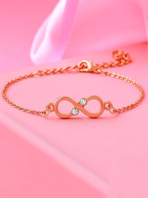 Buy Okos Valentines Day Gifts Rose Gold Plated Infinity Love Bangle Style  Adjustable Alloy Bracelet Beautified With White Crystal Stones For Girls  And Women BR1000045RSG Online at Best Prices in India -