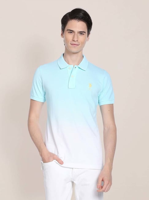 U S Polo Assn U.S. Polo Assn. Aqua & White Slim Fit Polo T-Shirt