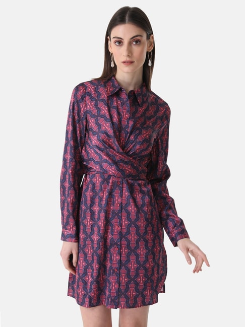 Kazo Pink & Navy Printed Wrap Dress Price in India