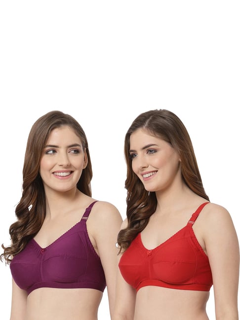 Cukoo Red & Purple Solid Full Coverage Non-Wired Bra - Pack of 2