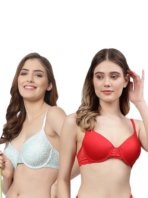 Cukoo Red & Green Printed Full Coverage Non-Wired Bra - Pack of 2-picture-23