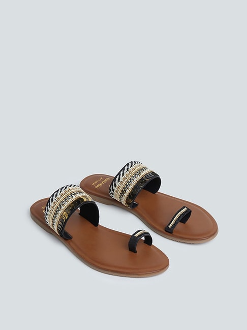 LUNA BLU by Westside Black Embellished Kolhapuri Sandals Price in India