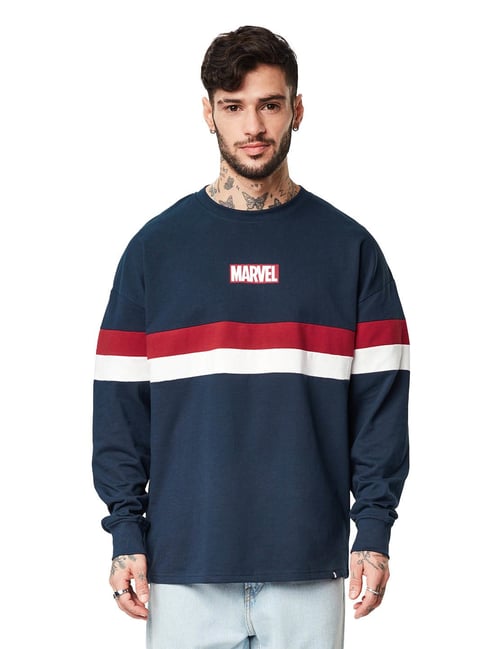 The Souled Store Navy Marvel: Avengers Print Oversized Crew T-Shirt