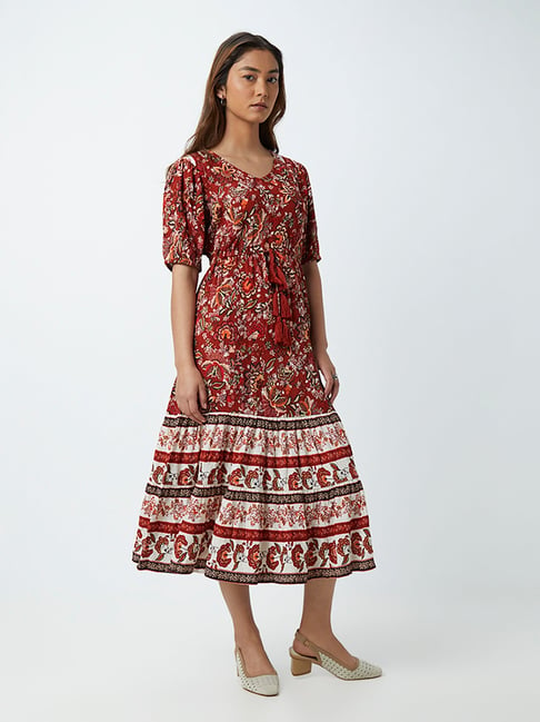 LOV by Westside Brown Printed Tiered Dress Price in India
