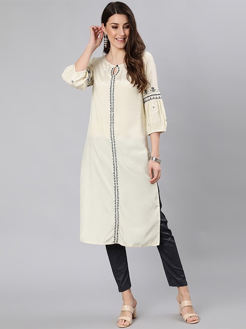Beautiful off white cotton kurti with pant - G3-WPS02601 | G3fashion.com