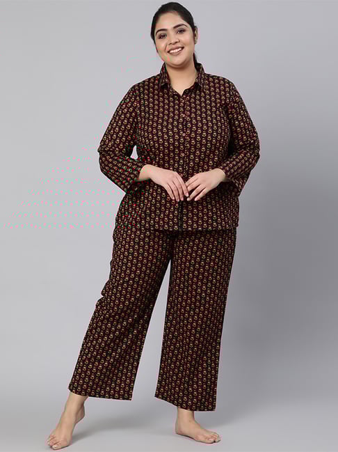 Jaipur Kurti Black Cotton Floral Print Shirt Pyjama Set-picture-23