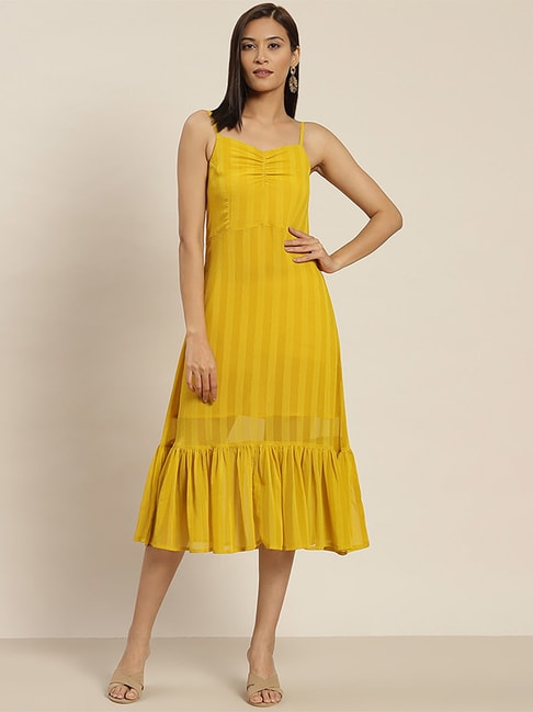 Jaipur Kurti Yellow Striped Slip Dress Price in India