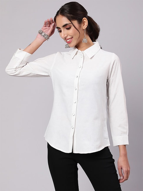 Jaipur Kurti White Regular Fit Shirt Price in India