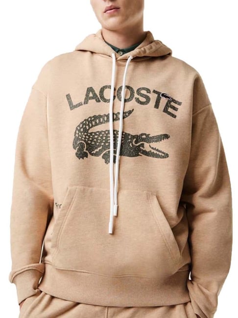 Printed Sweatshirt Beige Lacoste Hoodie Lacoste Beige Cotton Loose