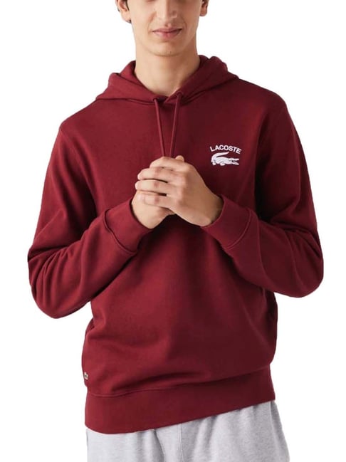 Lacoste Red Cotton Classic Fit Hooded Sweatshirt