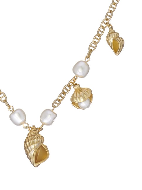 Shell Pearl Necklace With Earrings, Cream