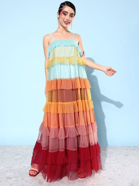 QUIERO Multicolor Color-Block Maxi Dress