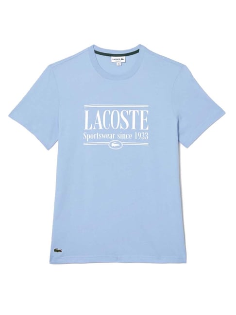 Lacoste Blue Cotton Regular Fit Logo Printed T-Shirt