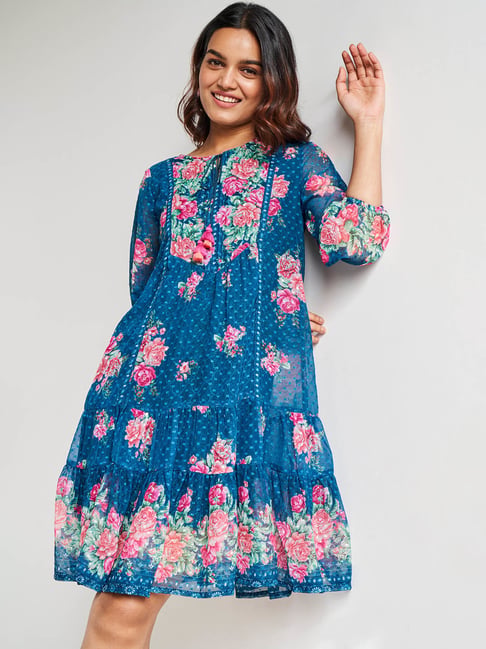 global desi blue dress Buy Aara Blue Flared Dress Online In India at Global Desi F25S12DR_BLUE