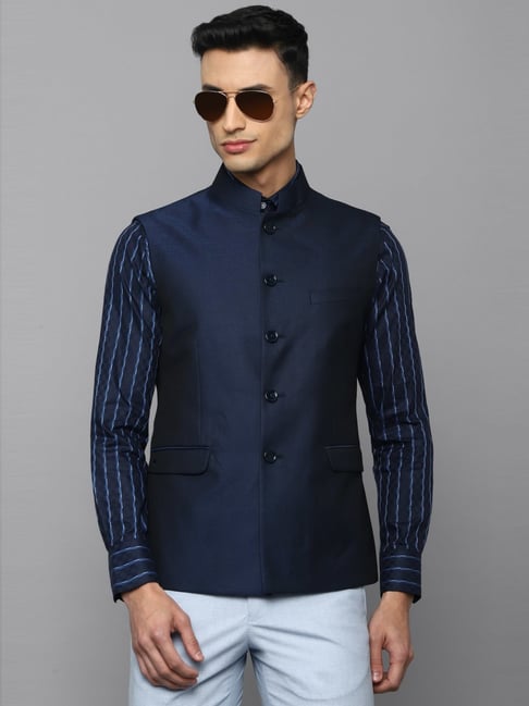 Buy Blue Suiting Solid Linen Nehru Jacket For Men by Kaha Online at Aza  Fashions.