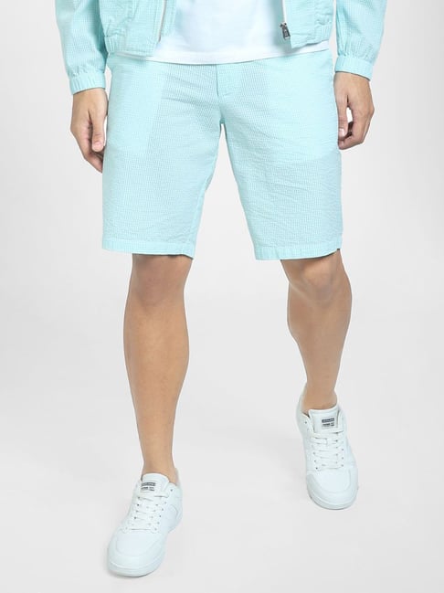 Jack & Jones Light Blue Cotton Regular Fit Self Pattern Denim Shorts-picture-40
