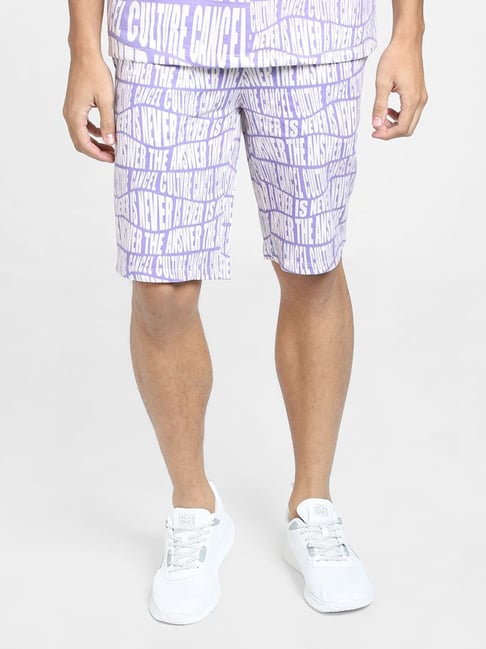 Jack & Jones Purple Cotton Regular Fit Printed Shorts