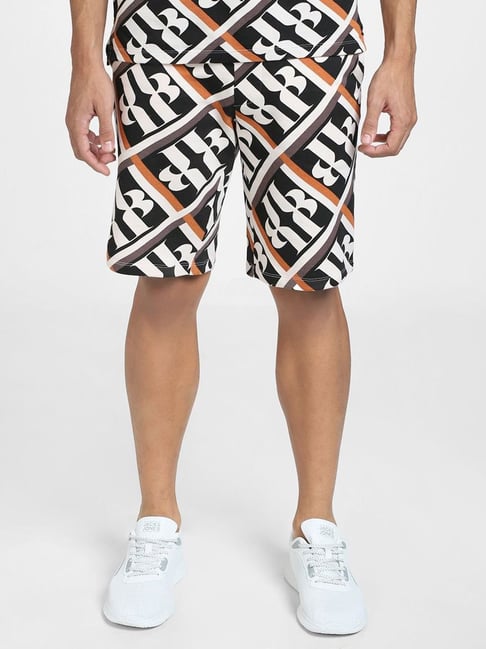 Jack & Jones Black Cotton Regular Fit Printed Shorts