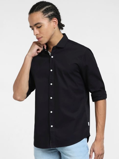 Jack & Jones Black Cotton Regular Fit Shirt