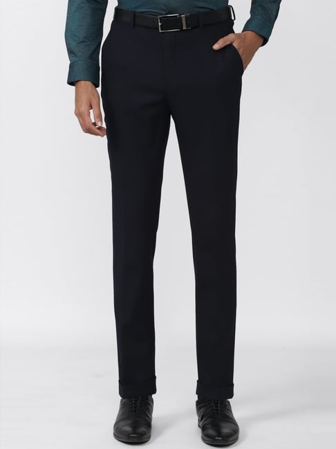 Van Heusen Black Regular Fit Self Pattern Trousers