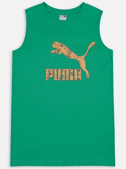 Puma Kids Super Grassy Green Cotton Printed Tank Top