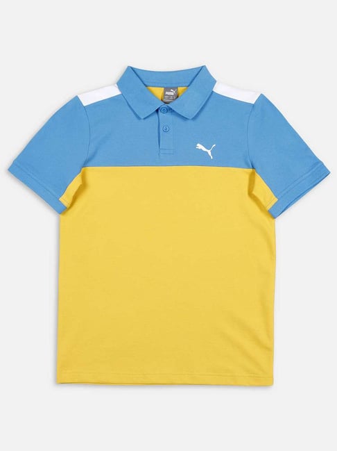 Puma Kids Yellow & Blue Cotton Color Block Polo T-Shirt