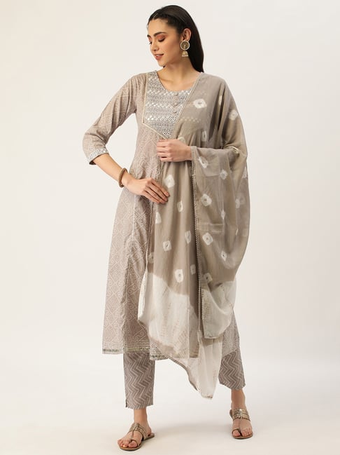 Buy Grey Chikankari Kurta Pant With Dupatta by KAAJH at Ogaan Market Online  Shopping Site