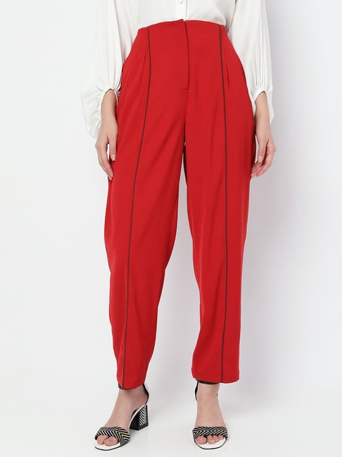 Buy Women Red High Waist Wide Leg Pants Online at Sassafras