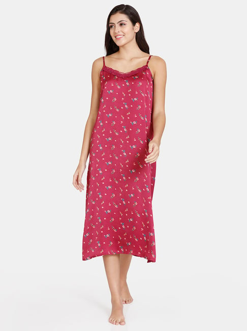 Zivame Maroon Printed Nighty