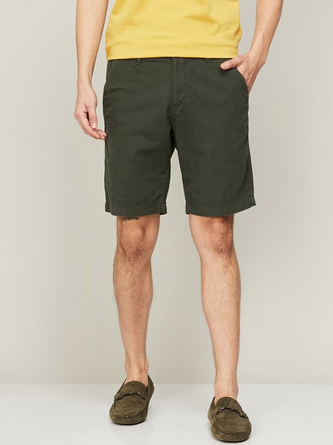 Buy Basics Olive Solid Shorts For Men Online At Tata CLiQ