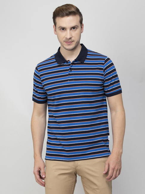 Fame Forever by Lifestyle Blue Regular Fit Striped Polo T-Shirt