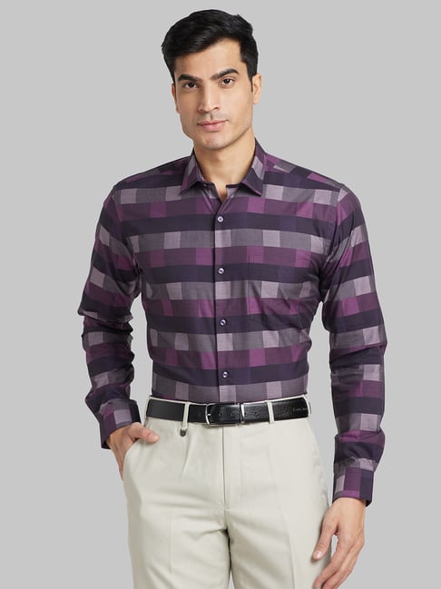 Park Avenue Purple Cotton Slim Fit Checks Shirt