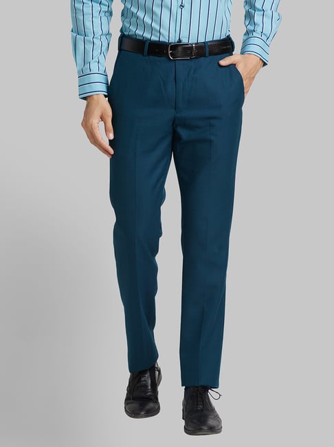 Park Avenue Blue Regular Fit Checks Trousers