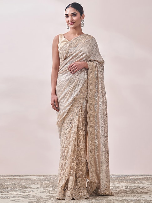 Mohey Beige Embellished Saree With Unstitched Blouse Price in India