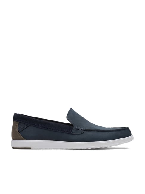 Clarks navy blue outlet loafers