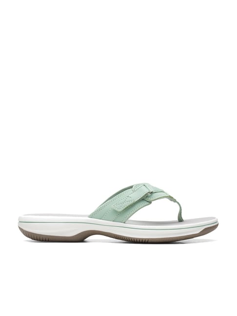 clarks flip flops green