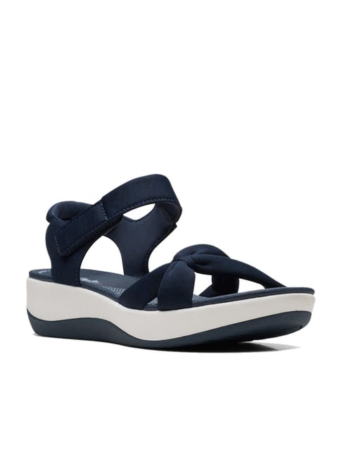 Clarks Women s Arla Shore Navy Ankle Strap Wedges