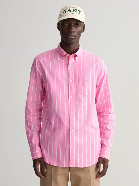 GANT Pink Cotton Regular Fit Striped Shirt-picture-31