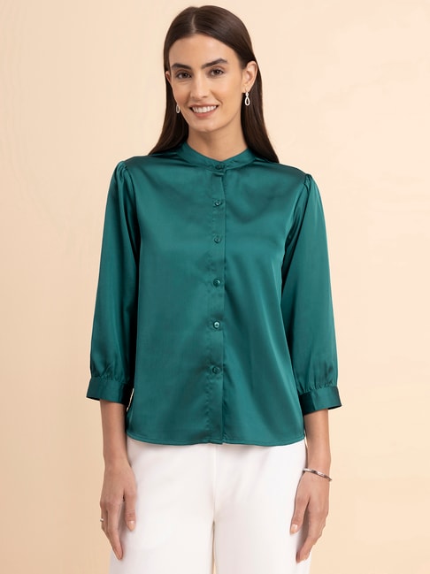 Fablestreet Green Formal Shirt Price in India