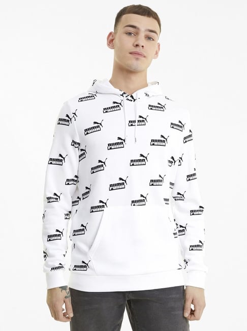 Puma Amplified AOP White Cotton Relaxed Fit Printed Hooded Sweatshirt