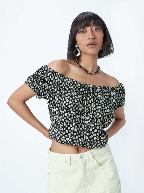 Nuon by Westside Black Floral Print Top Price in India