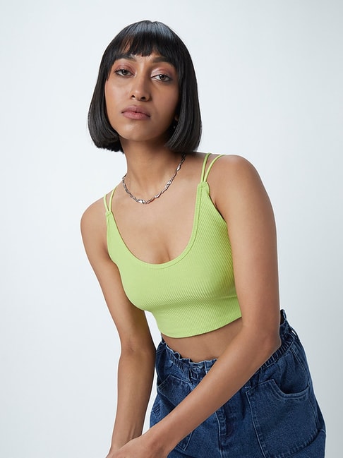 Nuon by Westside Lime Self-Striped Crop Top Price in India