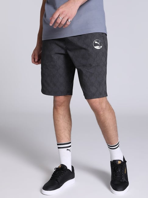 Puma one8 Black Cotton Regular Fit Striped Shorts